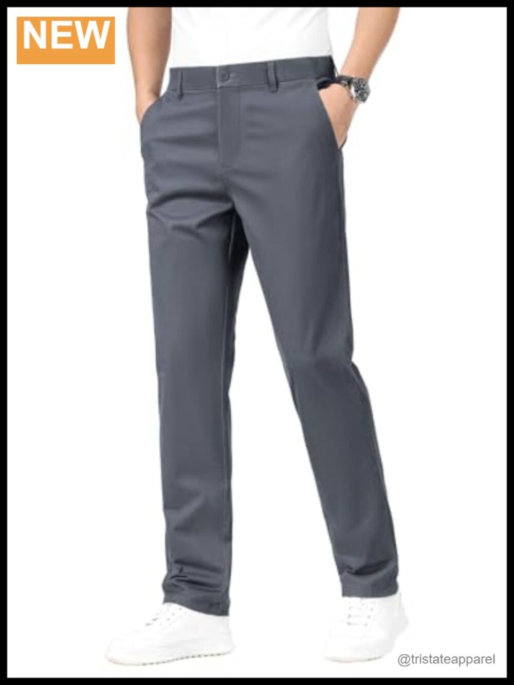 Slim Fit Stretch Chino Pants with Elastic Waist
